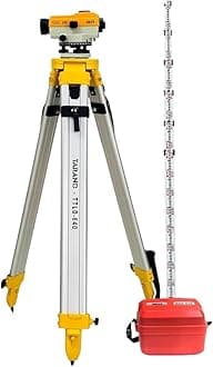 UK SURVEY INSTRUMENT SUN AUTO LEVEL DSC-240, 4mtr leveling staff with Free auto level plastic box and Aluminium Tripod use for Survey Instrument (COMPLETE Pack of 1)