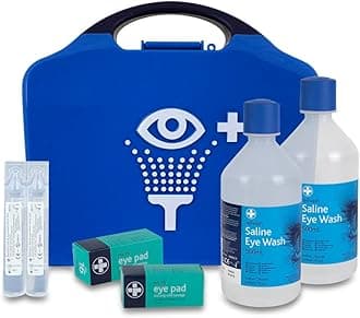 Reliance Medical First Aid Eye Wash Kit - 2 x 500ml Reliwash Eyewash Bottles with Mirror - 2 x 20ml Saline Sterile Solution Pods Drops for Eyes And Eye Pads