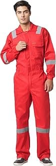 Men's 100% Cotton Industrial Work Wear Coveralls (Boiler Suit/Dungarees) with Reflective Tape, 200 GSM.(Col. Red, Size_XL - 42)