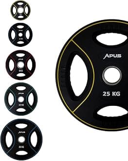 Olympic Quad Grip Rubber Weight Plates – Durable PU Construction, Secure Grip for Strength Training, Long-Lasting, Versatile Compatibility Weights, Home & Commercial Gym Use