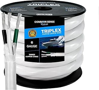 - 6 Gauge 3 Conductor Triplex Round Marine Grade Wire - 100 ft Tinned Copper Oxygen-Free Insulated PVC Wire for Boat, Automotive, Speakers, Camper & Trailers